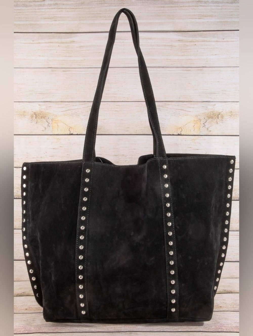 Fame L.A. Black Stud Faux Suede Trim Tote Bag